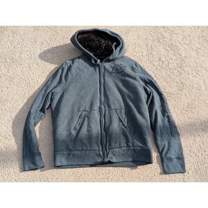 Aeropostale Mens Fur Lined Full Zip Hoodie Gray XXL Skater Grunge Emo Full Zip